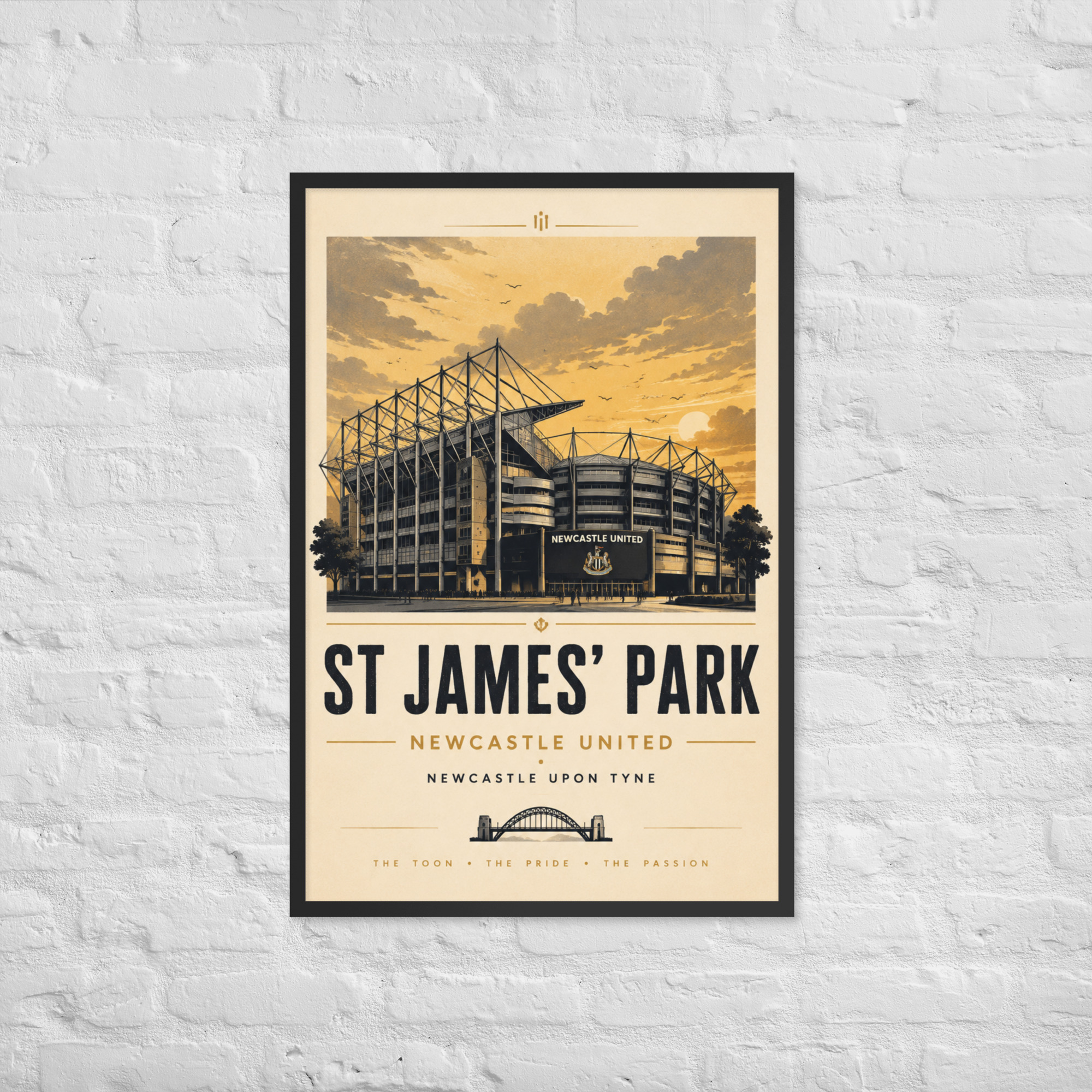 Newcastle United St James’ Park vintage travel poster, Newcastle iconic stadium Framed poster