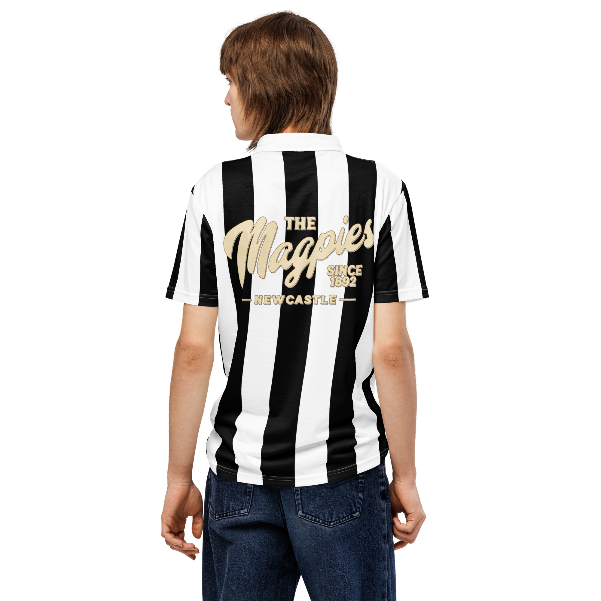 Newcastle Magpies Brown Ale Black & White Men’s Slim Fit Polo Shirt - Image 2