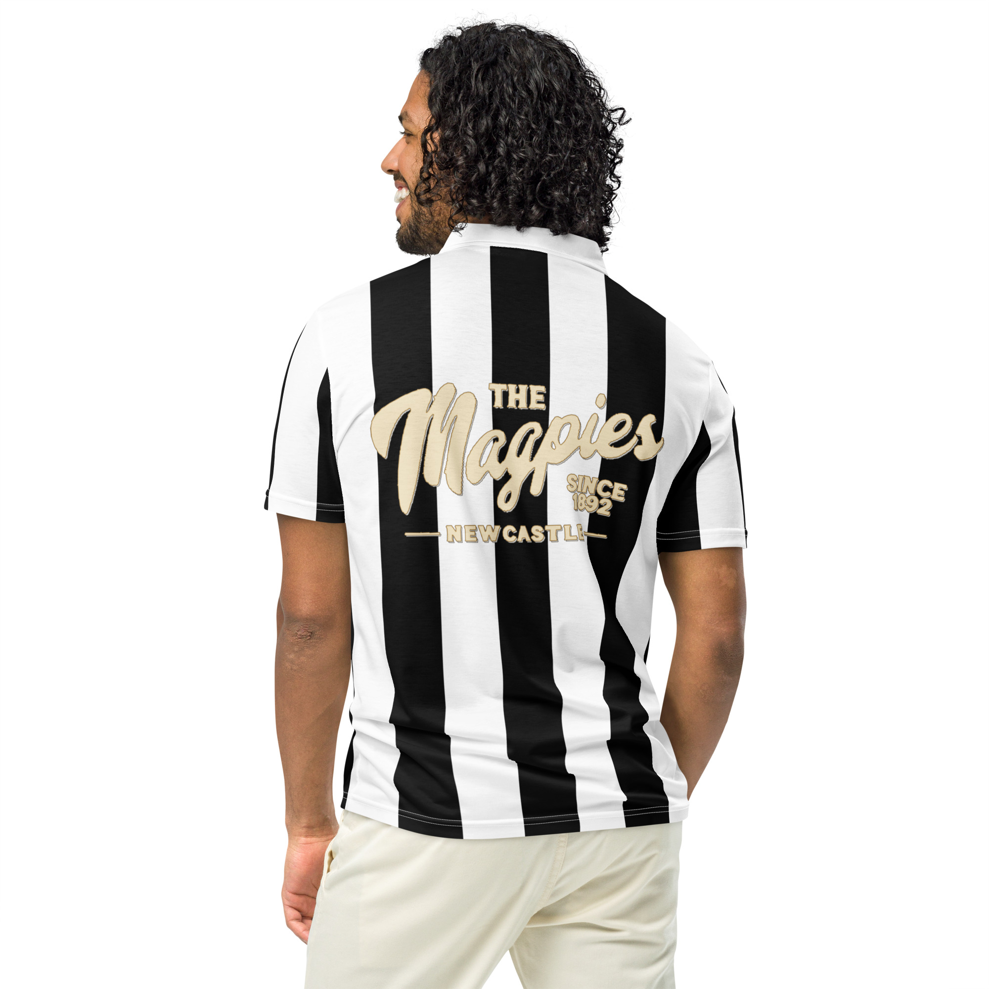 Newcastle Magpies Brown Ale Black & White Men’s Slim Fit Polo Shirt - Image 12