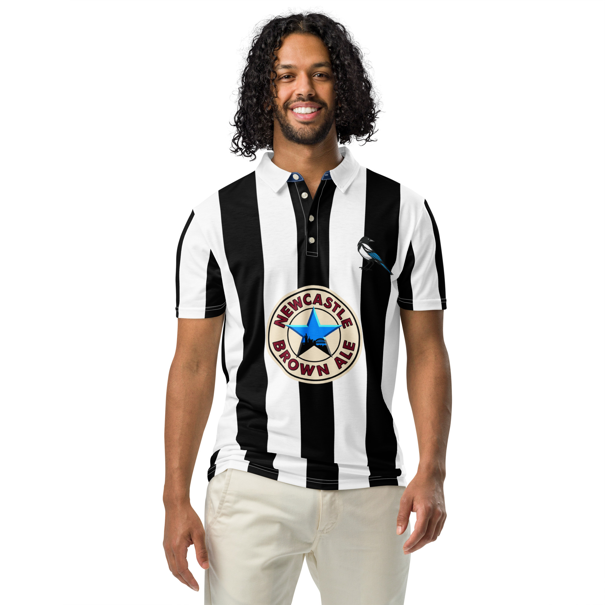 Newcastle Magpies Brown Ale Black & White Men’s Slim Fit Polo Shirt