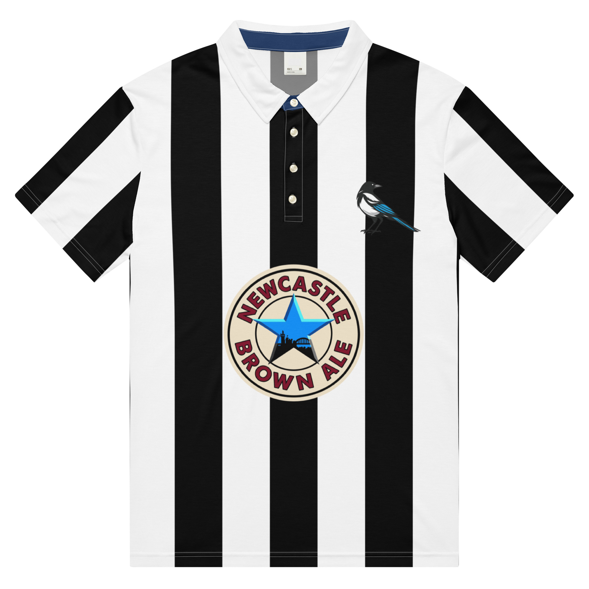 Newcastle Magpies Brown Ale Black & White Men’s Slim Fit Polo Shirt - Image 6