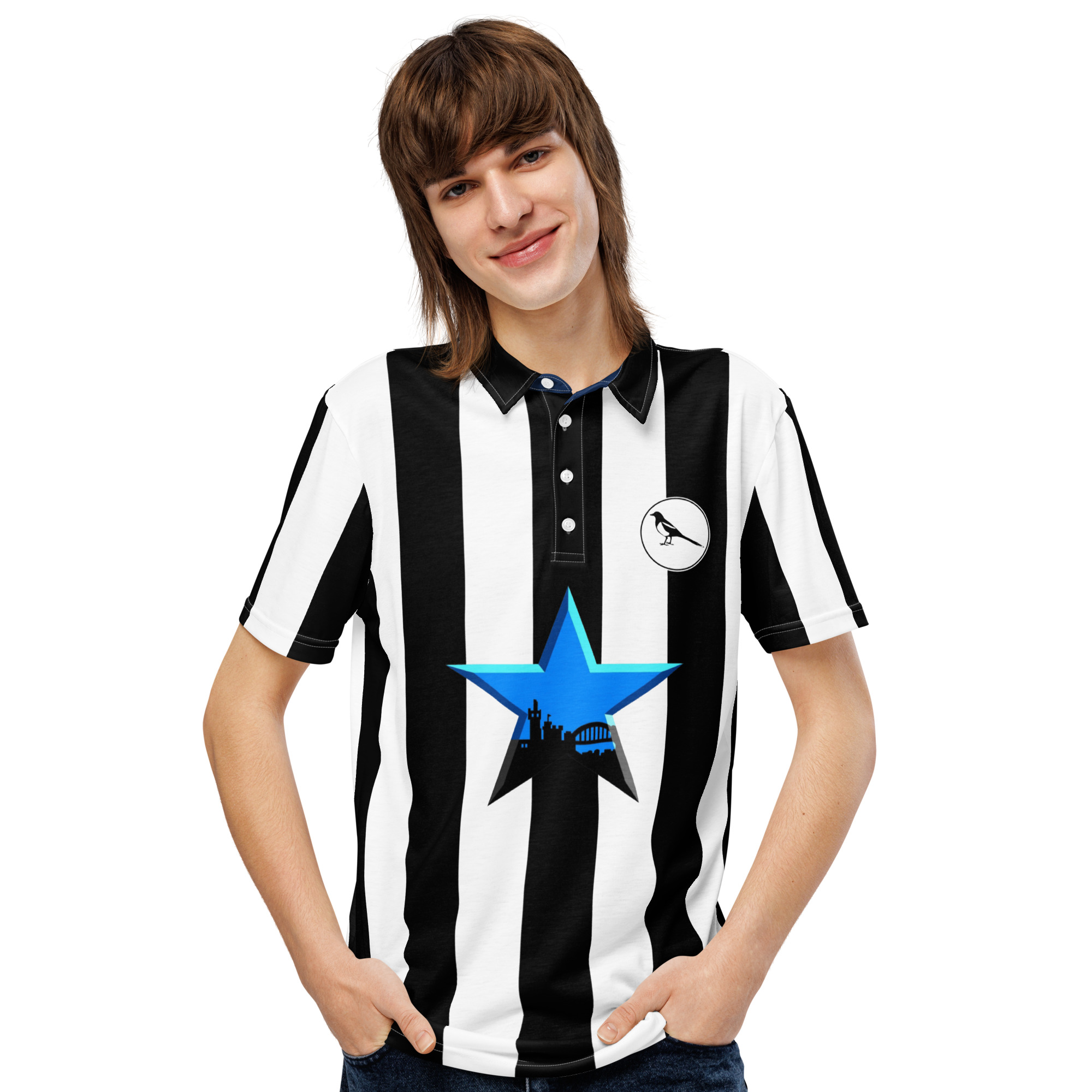 Newcastle Magpies Blue Star Men’s Slim Fit Polo Shirt - Image 3