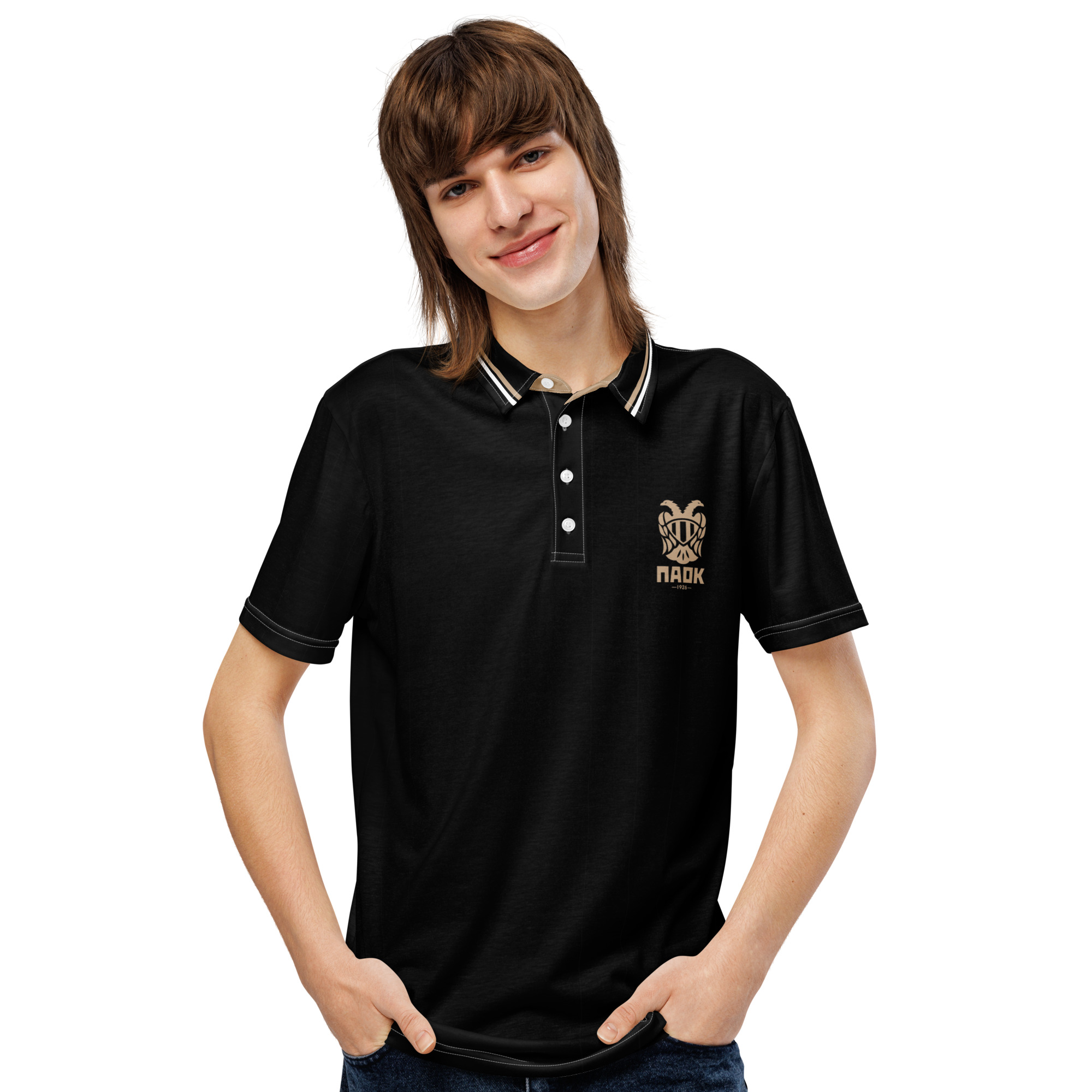 PAOK Salonika Black Slim Fit Polo Shirt | PAOK Football Fan Polo - Image 3