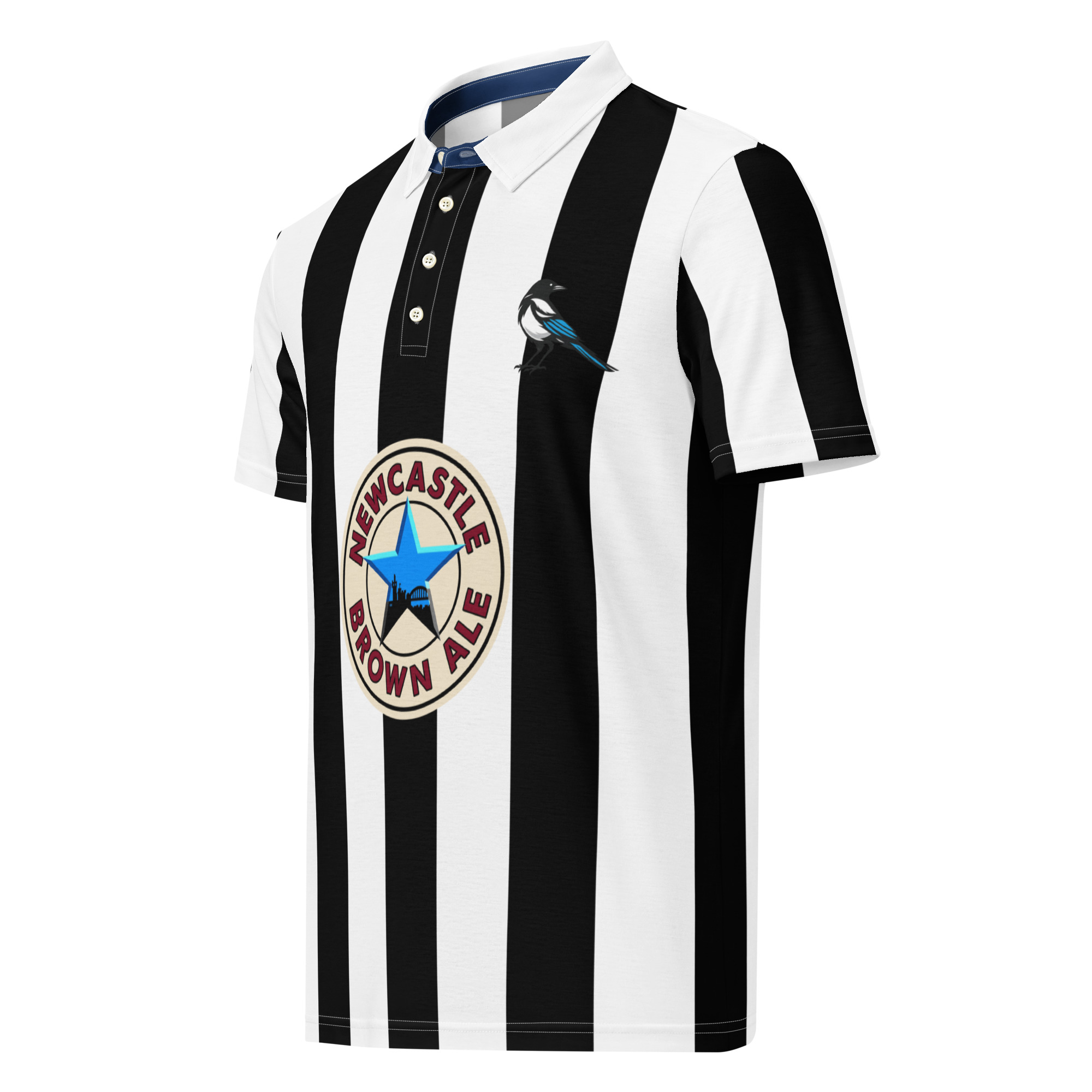 Newcastle Magpies Brown Ale Black & White Men’s Slim Fit Polo Shirt - Image 5