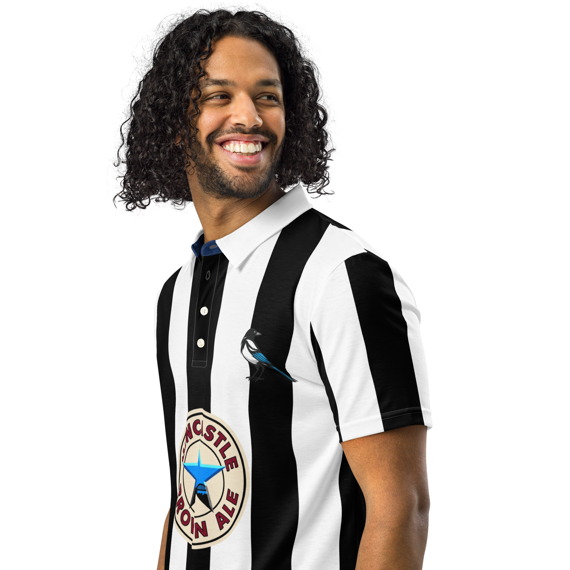 Newcastle Magpies Brown Ale Black & White Men’s Slim Fit Polo Shirt - Image 11