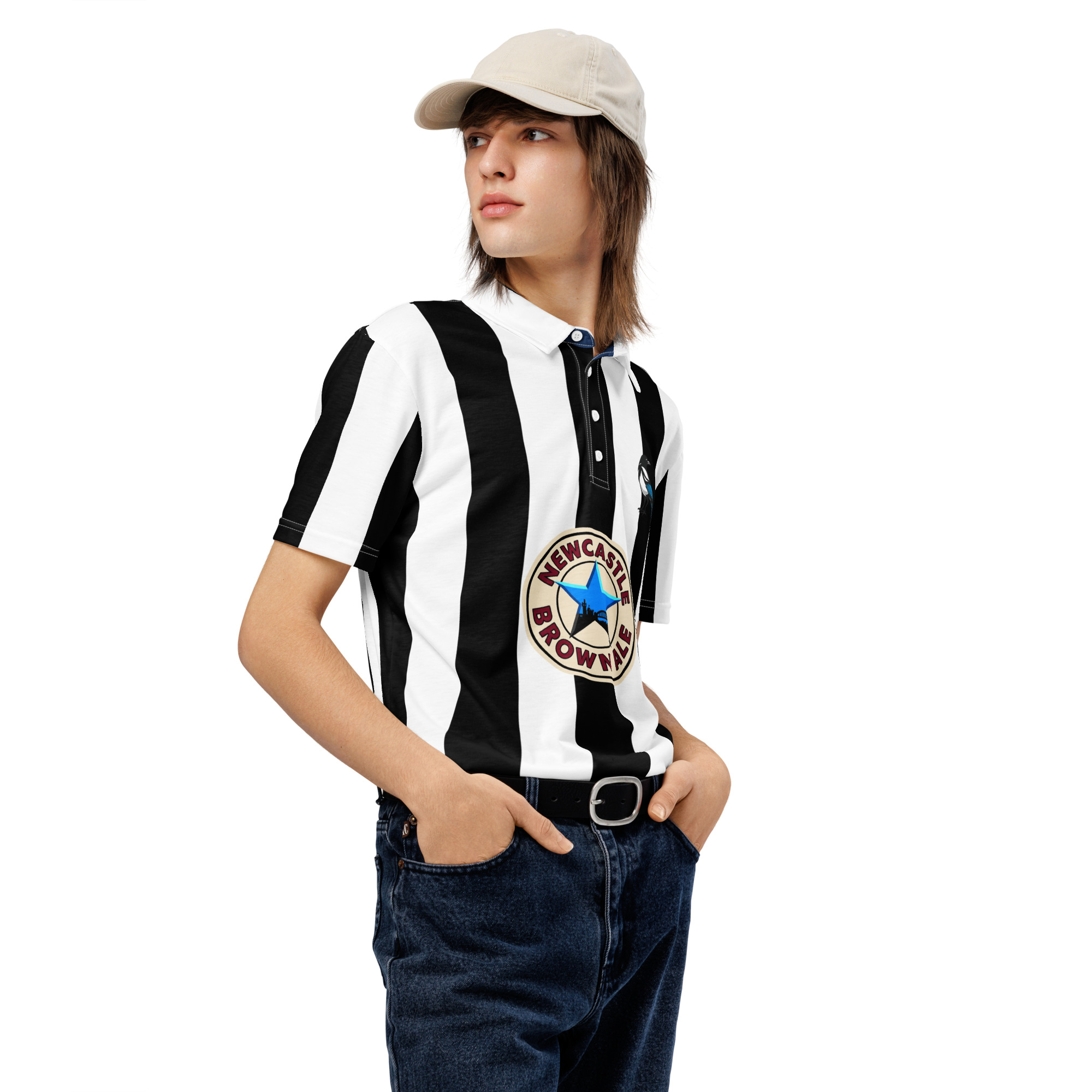 Newcastle Magpies Brown Ale Black & White Men’s Slim Fit Polo Shirt - Image 4