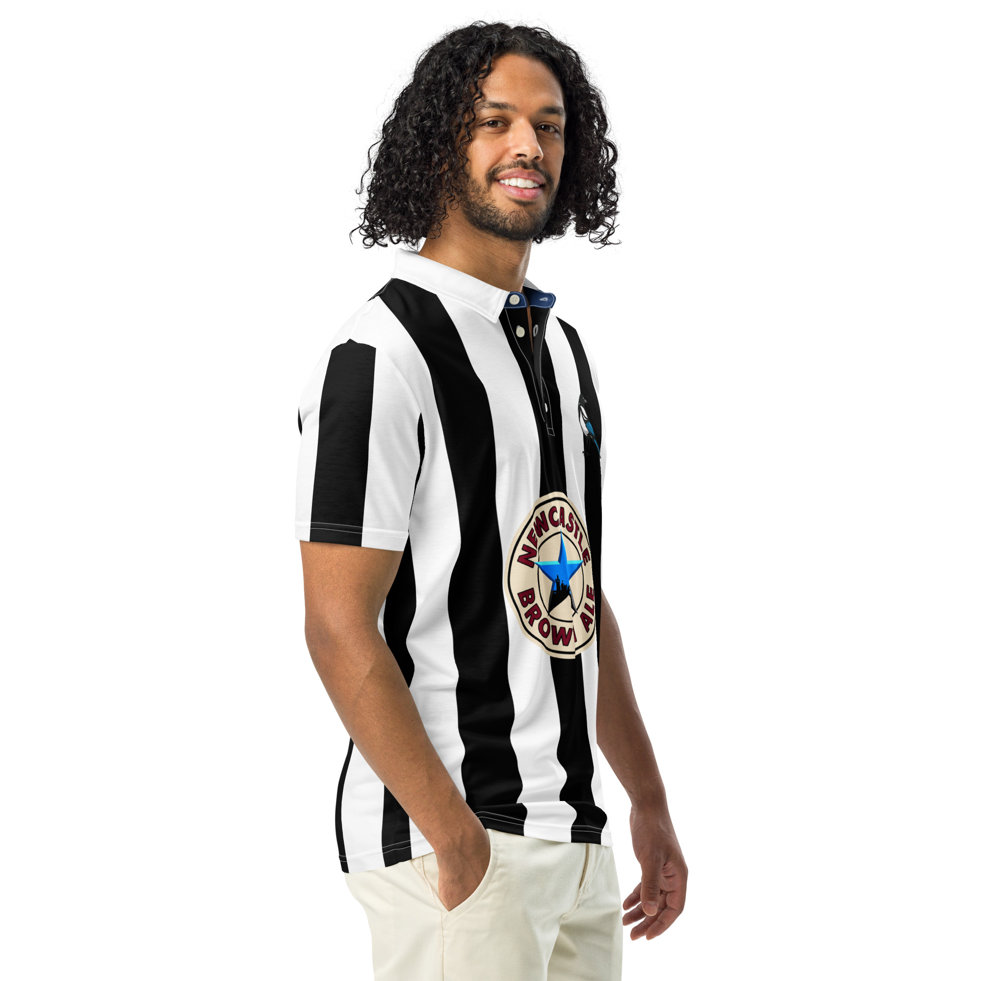 Newcastle Magpies Brown Ale Black & White Men’s Slim Fit Polo Shirt - Image 10