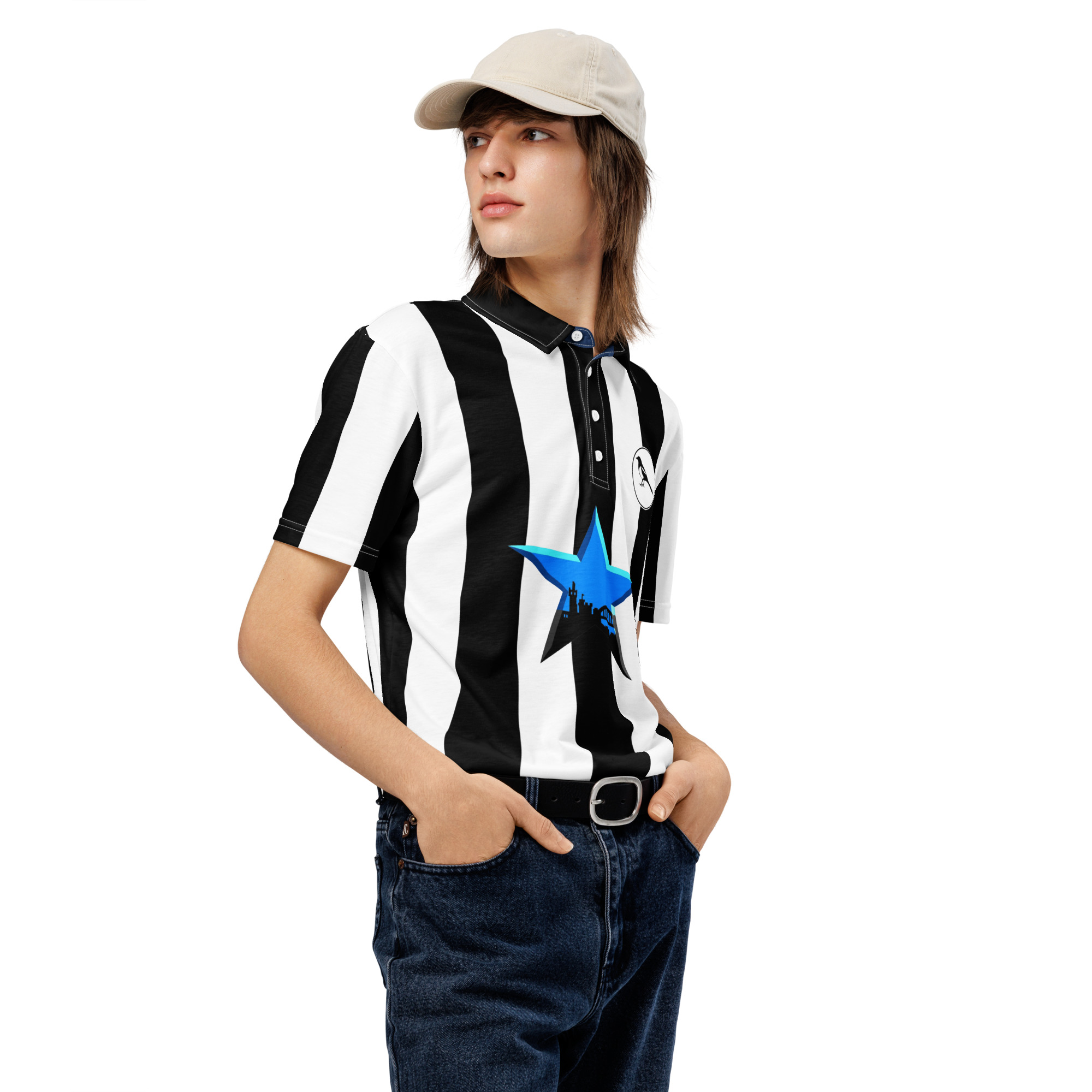 Newcastle Magpies Blue Star Men’s Slim Fit Polo Shirt - Image 4