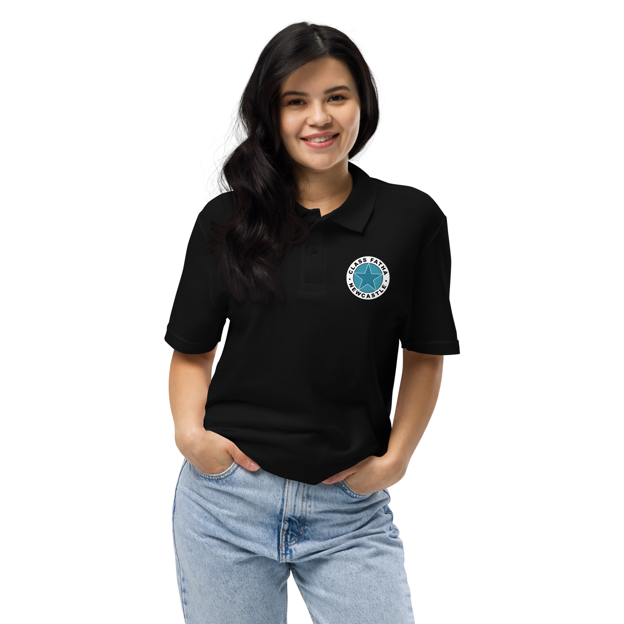 Newcastle Geordie Class Fatha Badge Unisex Pique Polo Shirt - Image 4