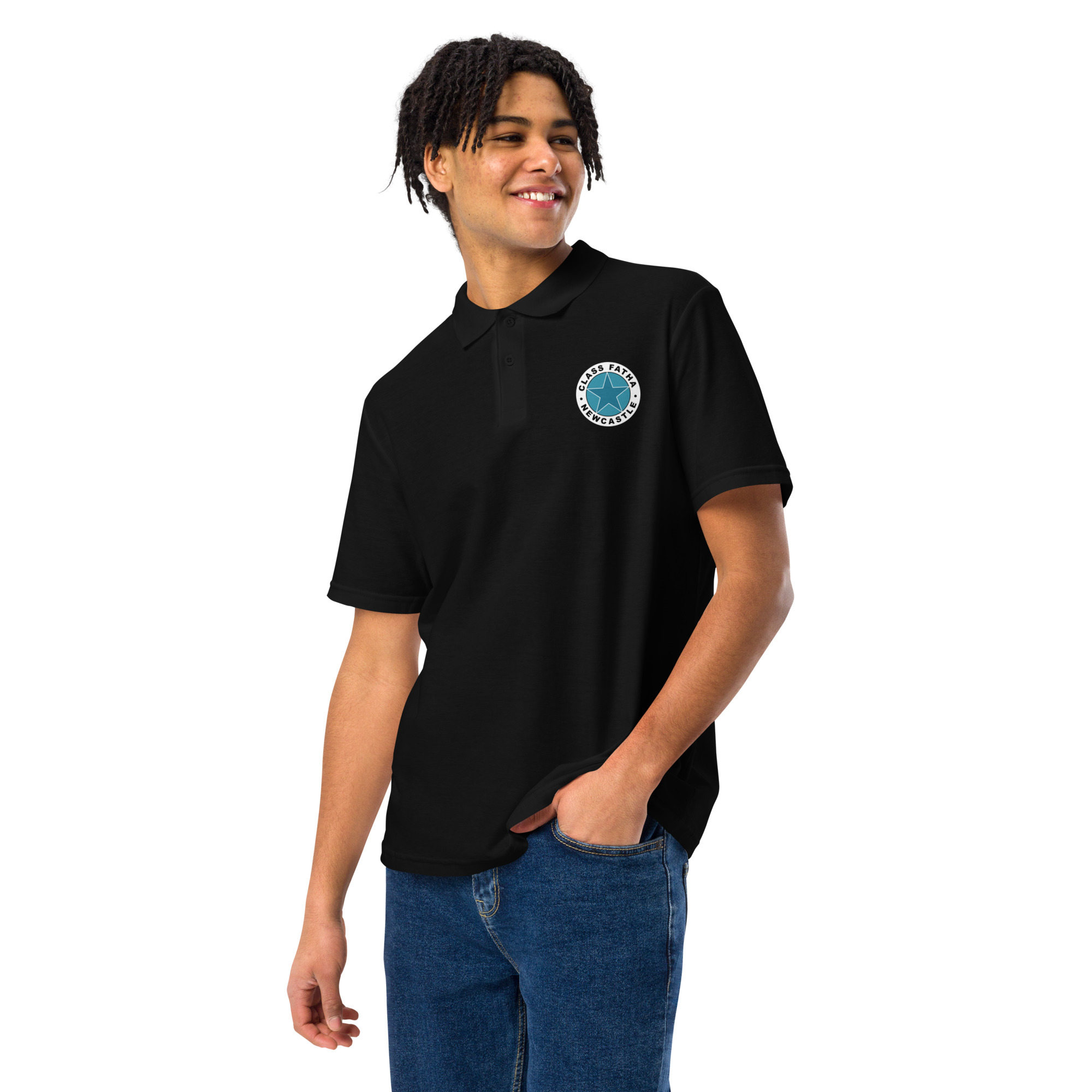 Newcastle Geordie Class Fatha Badge Unisex Pique Polo Shirt - Image 6