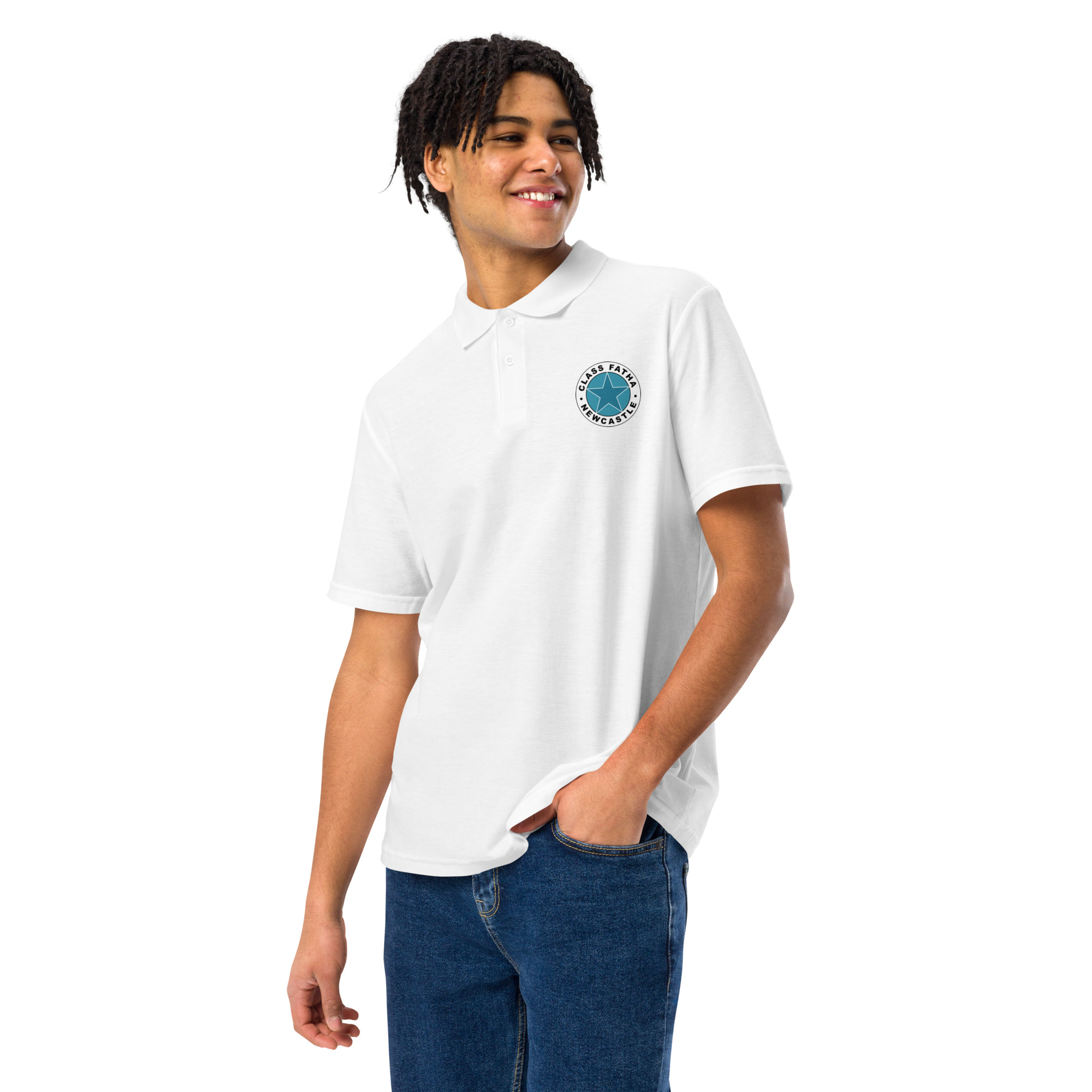 Newcastle Geordie Class Fatha Badge Unisex Pique Polo Shirt - Image 14