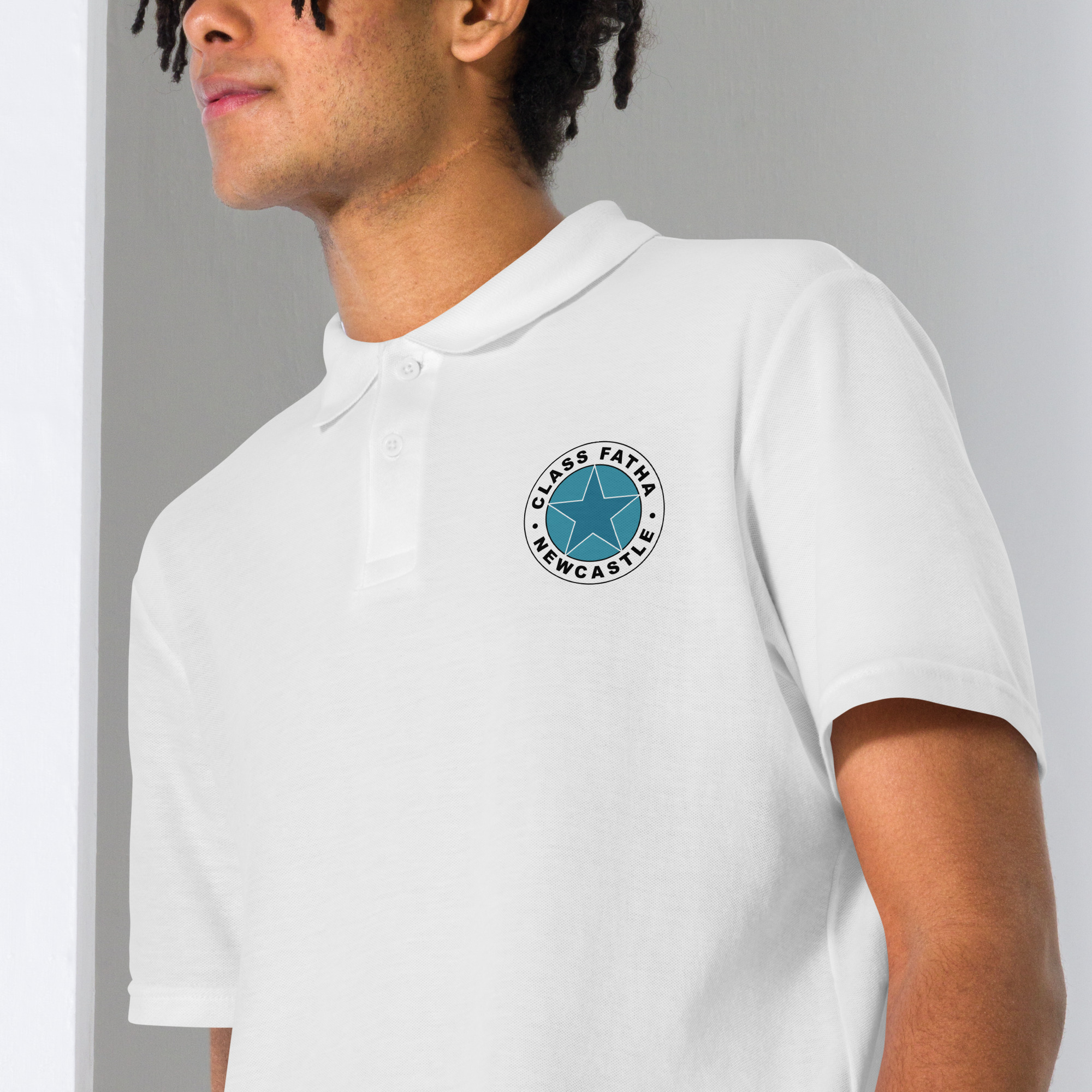 Newcastle Geordie Class Fatha Badge Unisex Pique Polo Shirt - Image 15