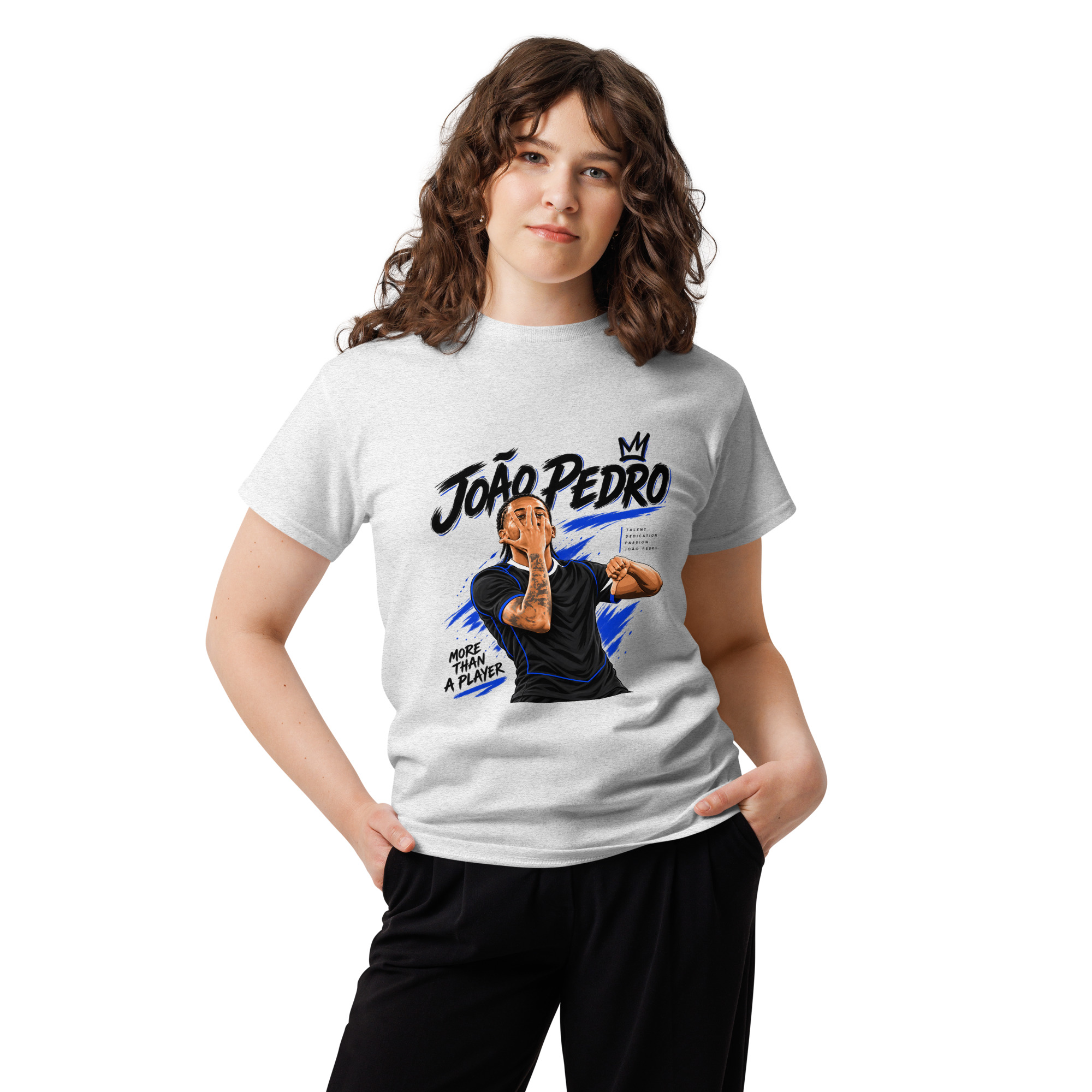 João Pedro Football Fan T-Shirt – Blue & Black Soccer Graphic Tee, Football Supporter Gift - Image 2