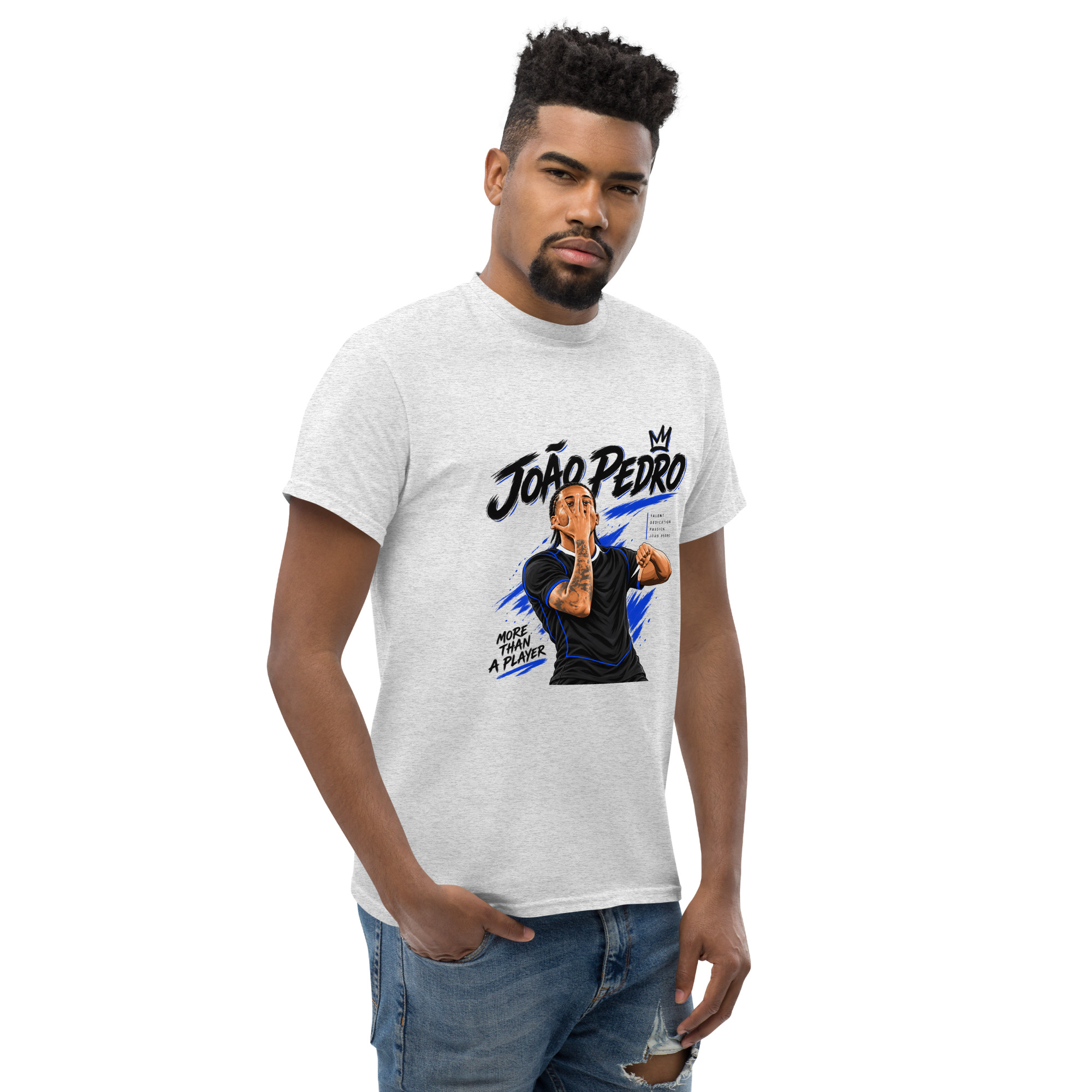 João Pedro Football Fan T-Shirt – Blue & Black Soccer Graphic Tee, Football Supporter Gift - Image 3